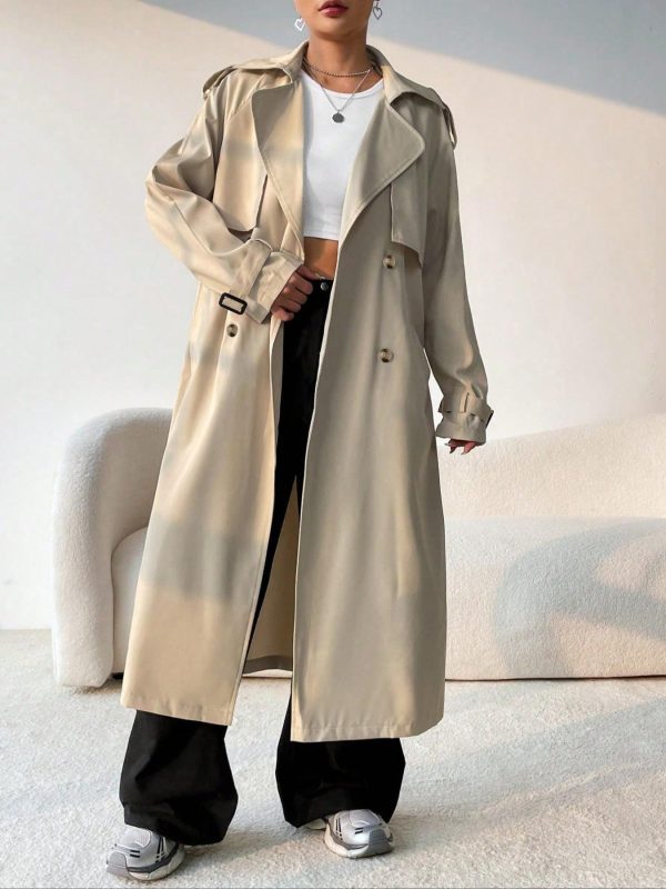 Elegant Long Solid Color Trench Coat - Image 6