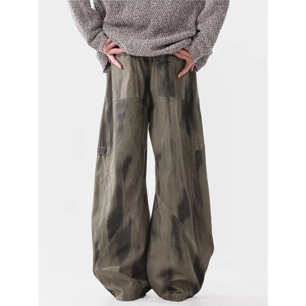Loose Street Pleated Dirty Dyed Cargo Jeans - Image 5