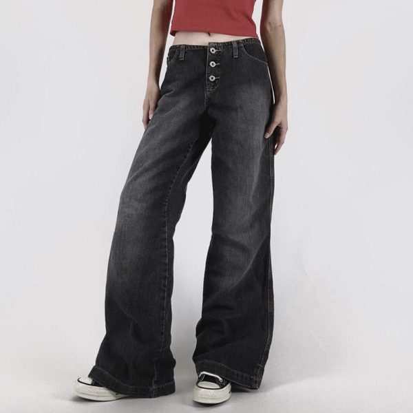 American-style Retro Breasted Wide-leg Denim Trousers - Image 2