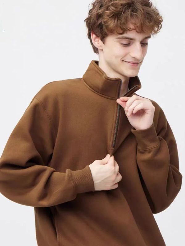 Men's Thick Loose Half Zipped Stand Collar Top - Image 3