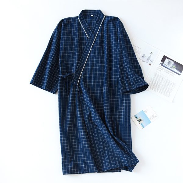 Spring And Summer Japanese Men's Kimono Nightgown Bathrobe Washed Cotton Gauze - Image 6
