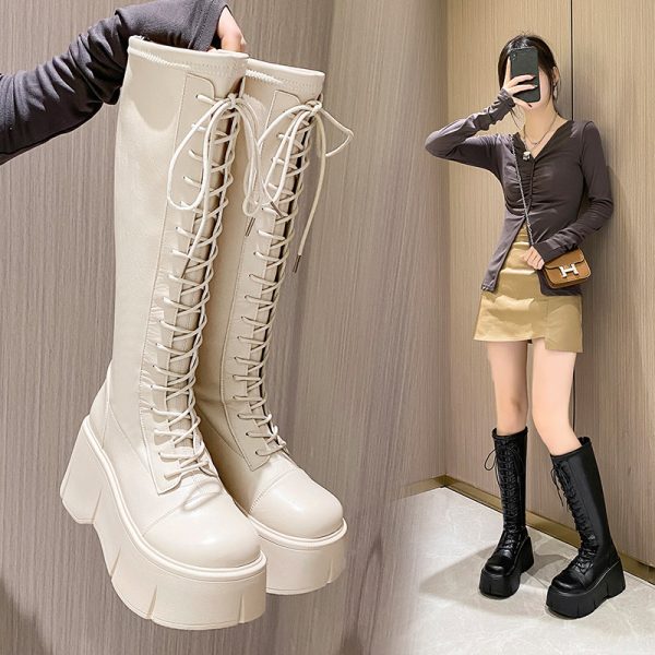 Fashion White Platform Women's High Boots - Image 2