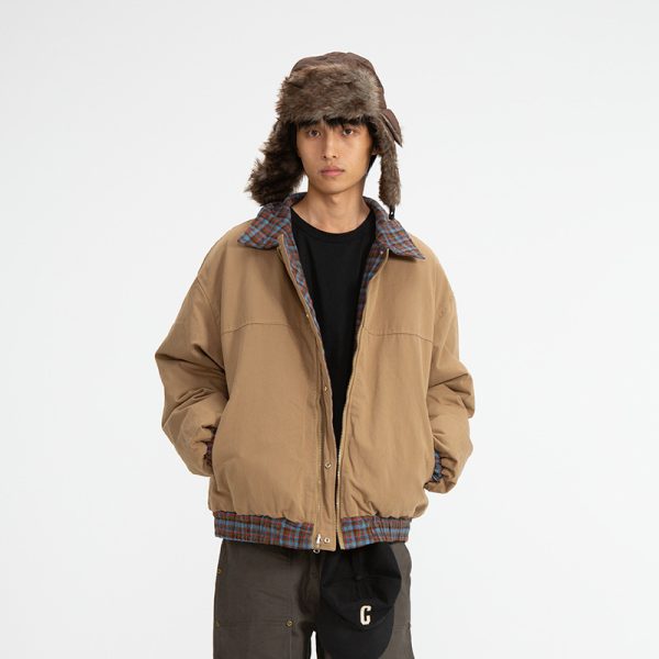 Plaid Reversible Cotton Coat Retro Casual Polo Collar Cotton-padded Jacket - Image 2