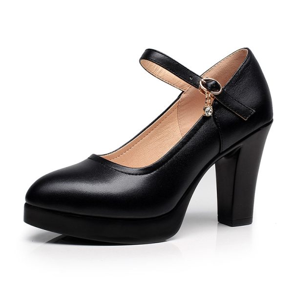 Women's Casual Round Head Chunky Heel Buckle High Heels - Image 6