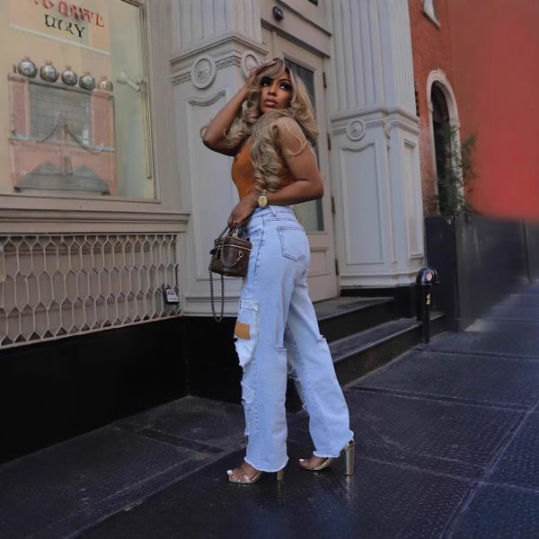 Casual Printed Patch Hole Denim Straight-leg Pants - Image 3
