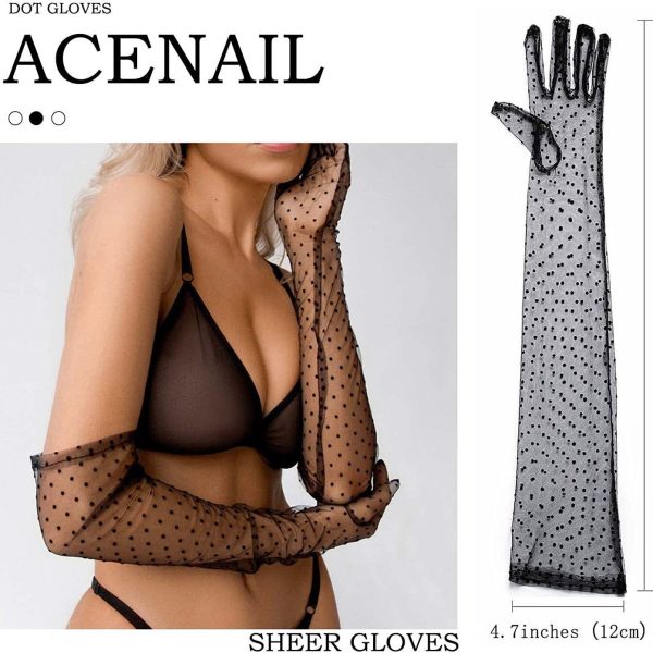 Ladies' Mesh Sleeve Cover Black Flying Polka Dot Tulle Gloves - Image 4
