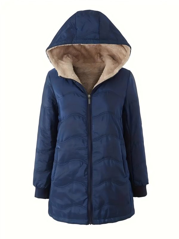 Geometric Wave Hooded Fleece-lined Warm-keeping Cotton Clothing - Image 9