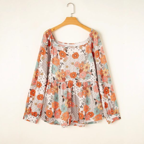 Women's Casual Loose Floral Printed Square Collar Chiffon Shirt - Image 4
