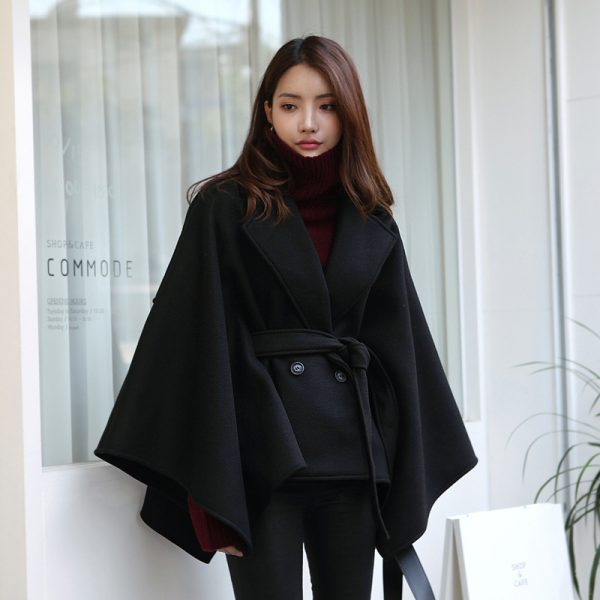 Lace-up Shawl Cape Thickened Coat Woolen - Image 7