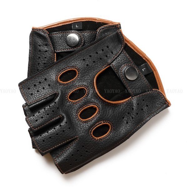Riding Outdoor Leather Half Finger Sheepskin Gloves - Image 7