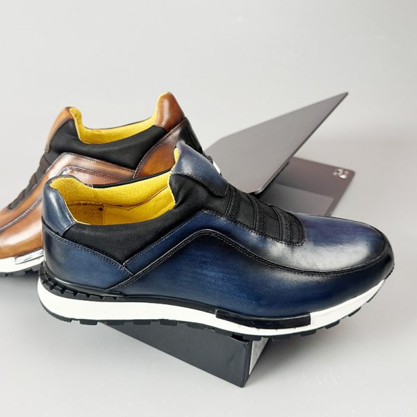 Round Head Genuine Leather Men's Shoes Fashion Casual Sneaker - Image 3