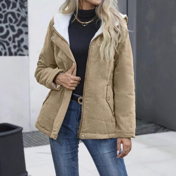 Fleece-lined Hooded Preppy Style Long Sleeve Cotton Coat - Image 4