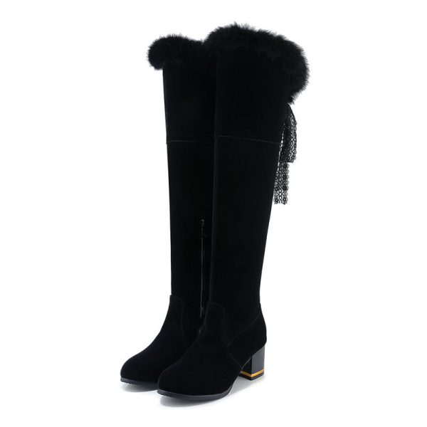 Round Head Chunky Heel Super High Heel Thick Fur Lining Autumn And Winter New Women's High Boots - Image 3