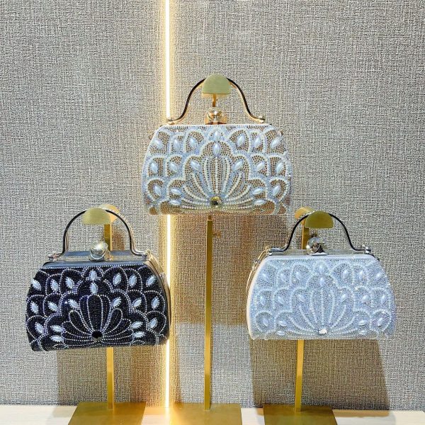 Women's Portable Solid Color Creative Rhinestone Handbag - Image 4