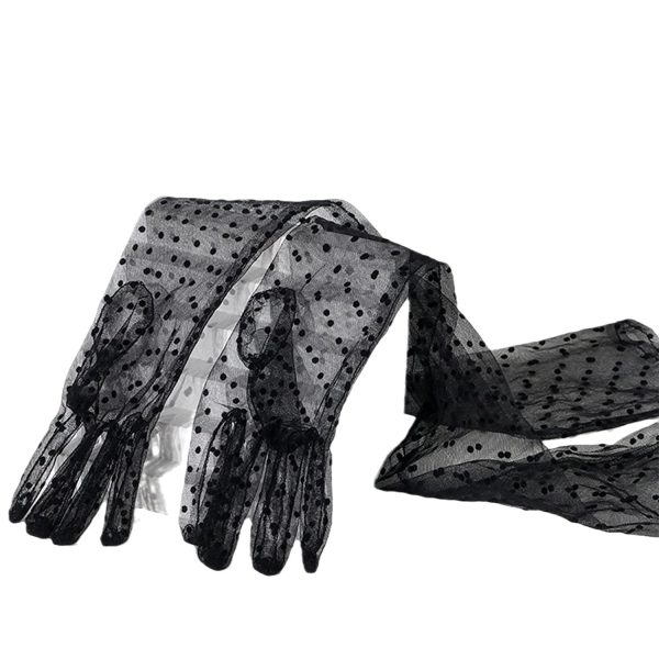 Ladies' Mesh Sleeve Cover Black Flying Polka Dot Tulle Gloves - Image 5
