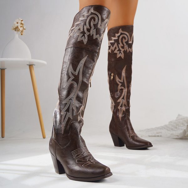 Women's Western Denim Over The Knee Boots Side Zipper Boots - Image 3