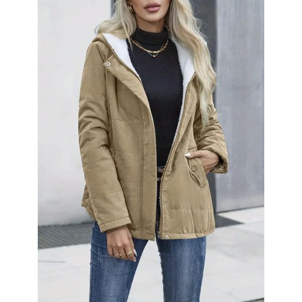Fleece-lined Hooded Preppy Style Long Sleeve Cotton Coat - Image 6