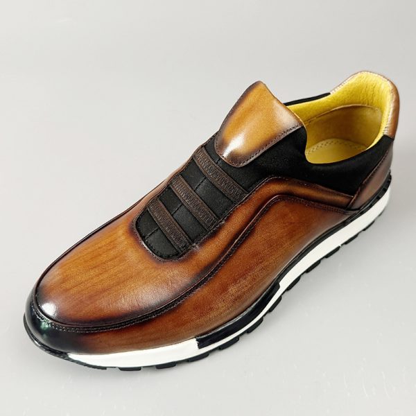 Round Head Genuine Leather Men's Shoes Fashion Casual Sneaker - Image 4