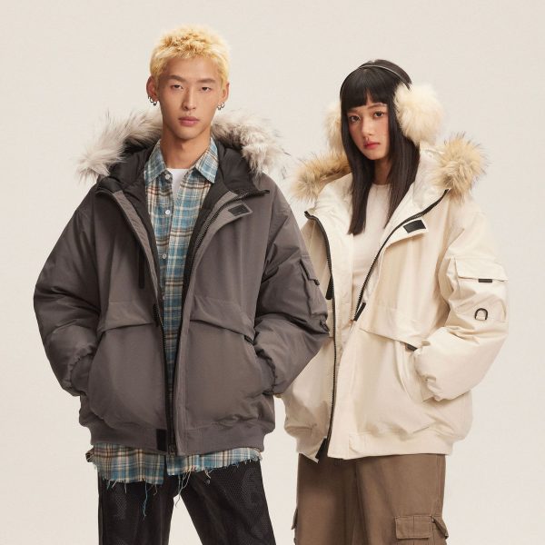 Retro Fur Collar Hood Parka Down Jacket Women's Winter Thickened - Image 2