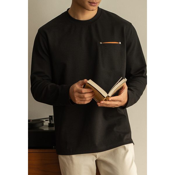 Contrast Color Pocket Pullover Long Sleeve Men's Spring Bottoming - Image 8