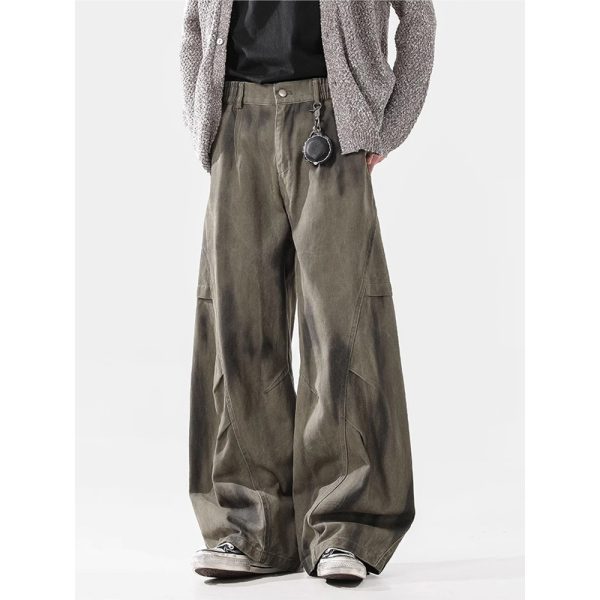 Loose Street Pleated Dirty Dyed Cargo Jeans - Image 2