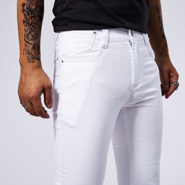 Men's European And American-style White Stretch Skinny Jeans - Image 3