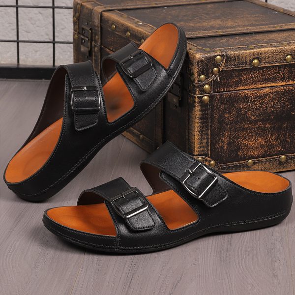 Men's Leather Slippers Casual Beach Flip Flops - Image 2
