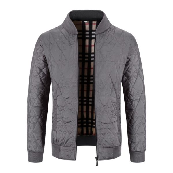 Men's Fleece-lined Thickened Diamond Plaid Jacket Cotton-padded Coat - Image 4