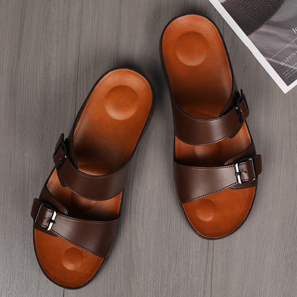 Men's Leather Slippers Casual Beach Flip Flops - Image 4