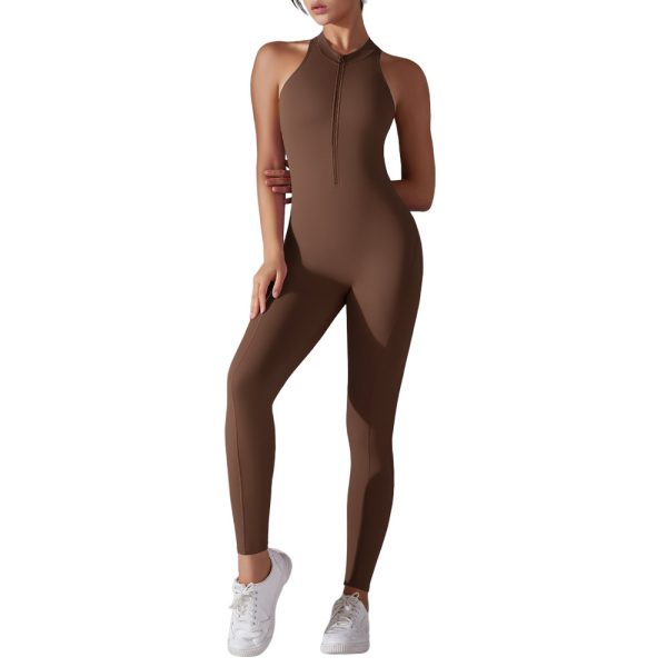 Solid Color Nude Feel High Strength Tight Sports Back Shaping Long Jumpsuit - Image 5