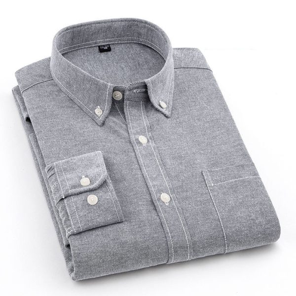 Men's Oxford Pure Color Slim Shirt For Young And Middle-aged People - Image 4