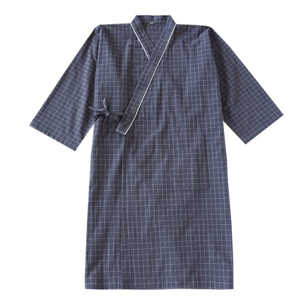 Spring And Summer Japanese Men's Kimono Nightgown Bathrobe Washed Cotton Gauze - Image 5