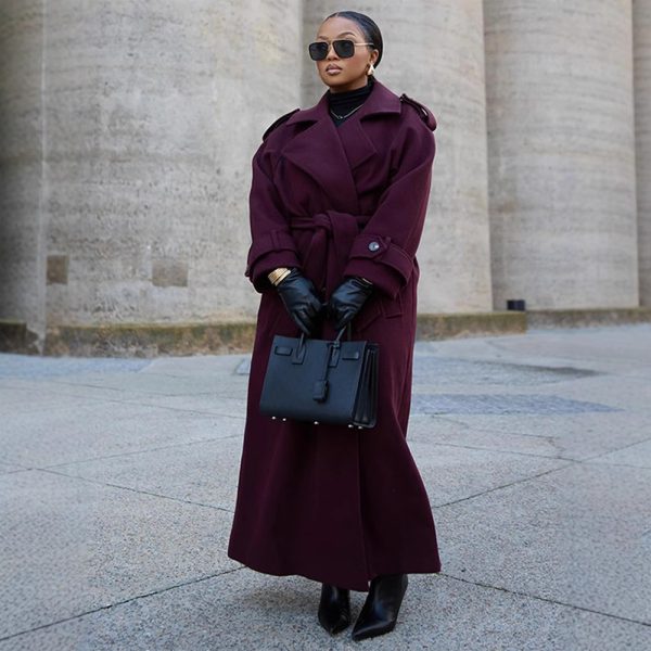 Women's Fashion Lace-up Woolen Trench Coat - Image 3