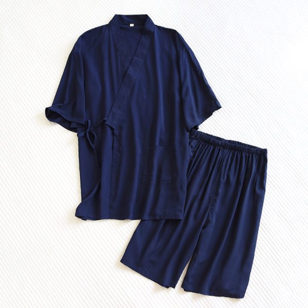 Men's Cotton Silk Summer Short Sleeve Shorts Homewear Suit - Image 7
