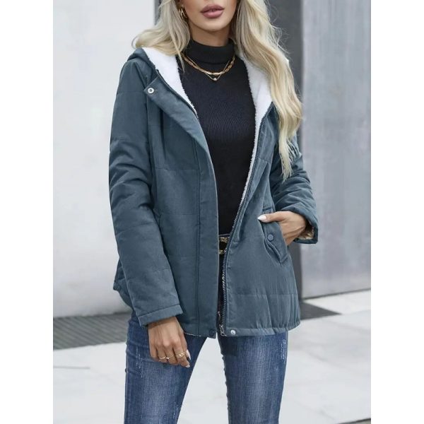 Fleece-lined Hooded Preppy Style Long Sleeve Cotton Coat - Image 7