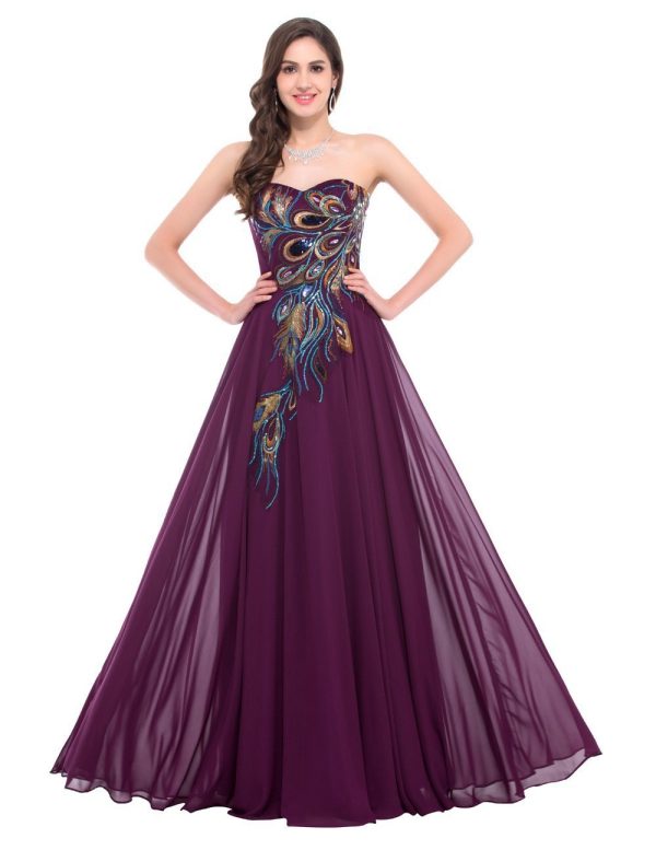 Embroidered Peacock Heart Collar Dress Chiffon - Image 3