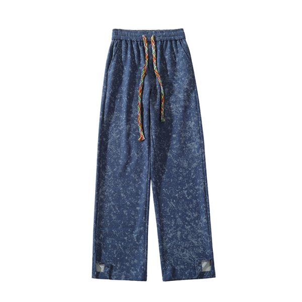 Retro Waffle Color Drawstring Straight-leg Pants - Image 5