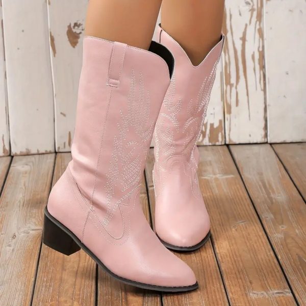 Plus Size Autumn New Mid-calf Riding Boots Embroidered Mid Heel Snow - Image 9