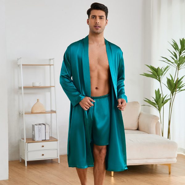Men's Robes Shorts Suit Solid Color Homewear - Image 2