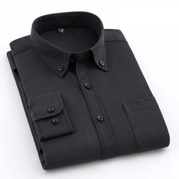 Men's Oxford Pure Color Slim Shirt For Young And Middle-aged People - Image 6