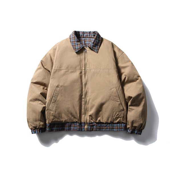 Plaid Reversible Cotton Coat Retro Casual Polo Collar Cotton-padded Jacket - Image 6
