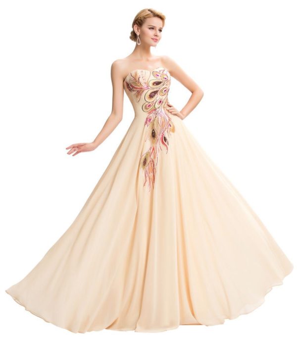 Embroidered Peacock Heart Collar Dress Chiffon - Image 8