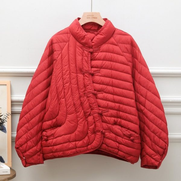 Autumn And Winter Ethnic Style Buckle White Duck Down Coat - Image 2