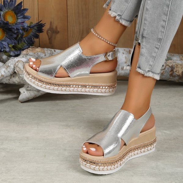 Women's Plus Size Rope Bottom Platform Sandals - Image 4