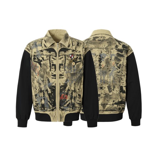 American Retro Graffiti And Badge Decoration Stitching Jacket - Image 5