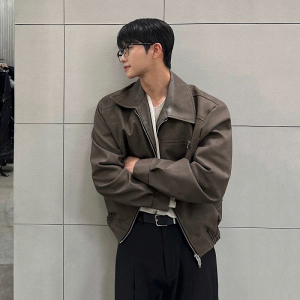 Lapel Motorcycle Clothing Korean Style Trendy Niche Leather Jacket - Image 7