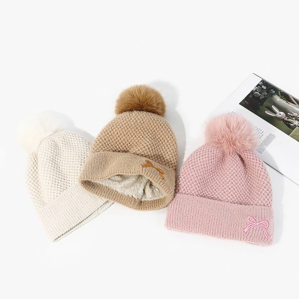 Bow Embroidery Velvet Knitted Woolen Cap - Image 2