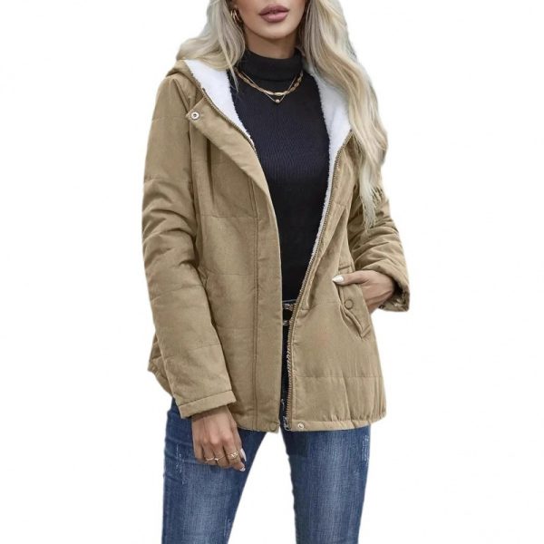 Fleece-lined Hooded Preppy Style Long Sleeve Cotton Coat - Image 5