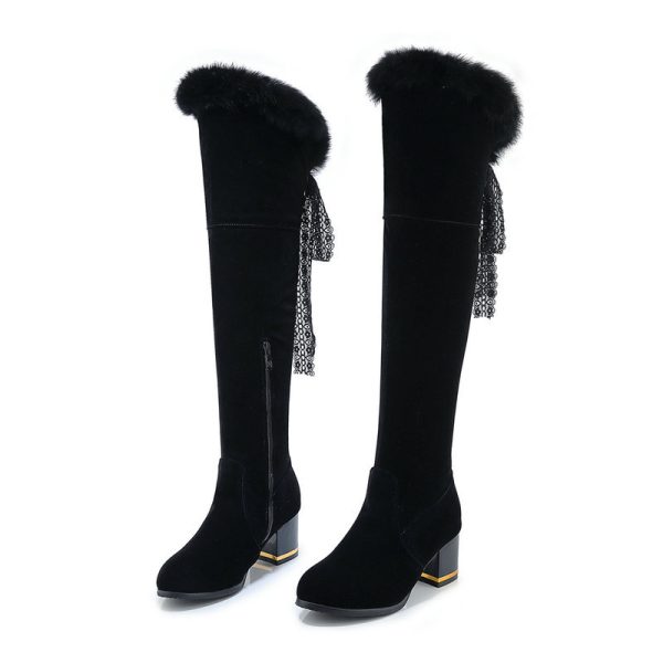 Round Head Chunky Heel Super High Heel Thick Fur Lining Autumn And Winter New Women's High Boots - Image 4