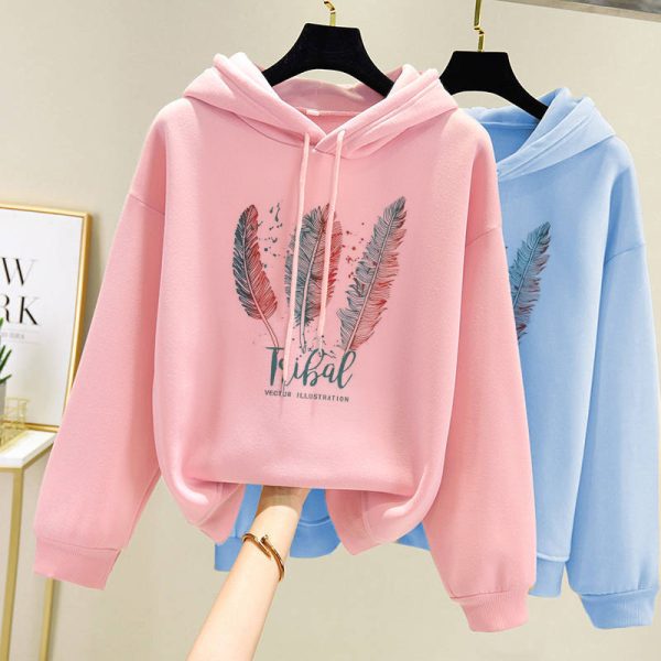 Hooded Sweater Thick Loose Long Sleeves Women - Image 2